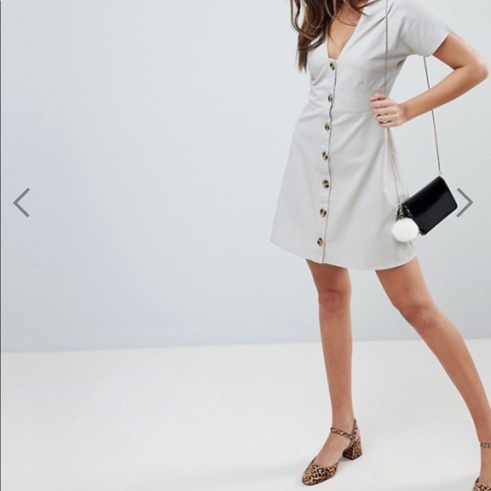 ASOS Button Down Mini Casual Skater Dress (Cream)